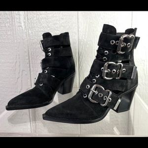 JEFFREY CAMPBELL Caceres Suede Buckle Moto Booties Size US 6 NWOB